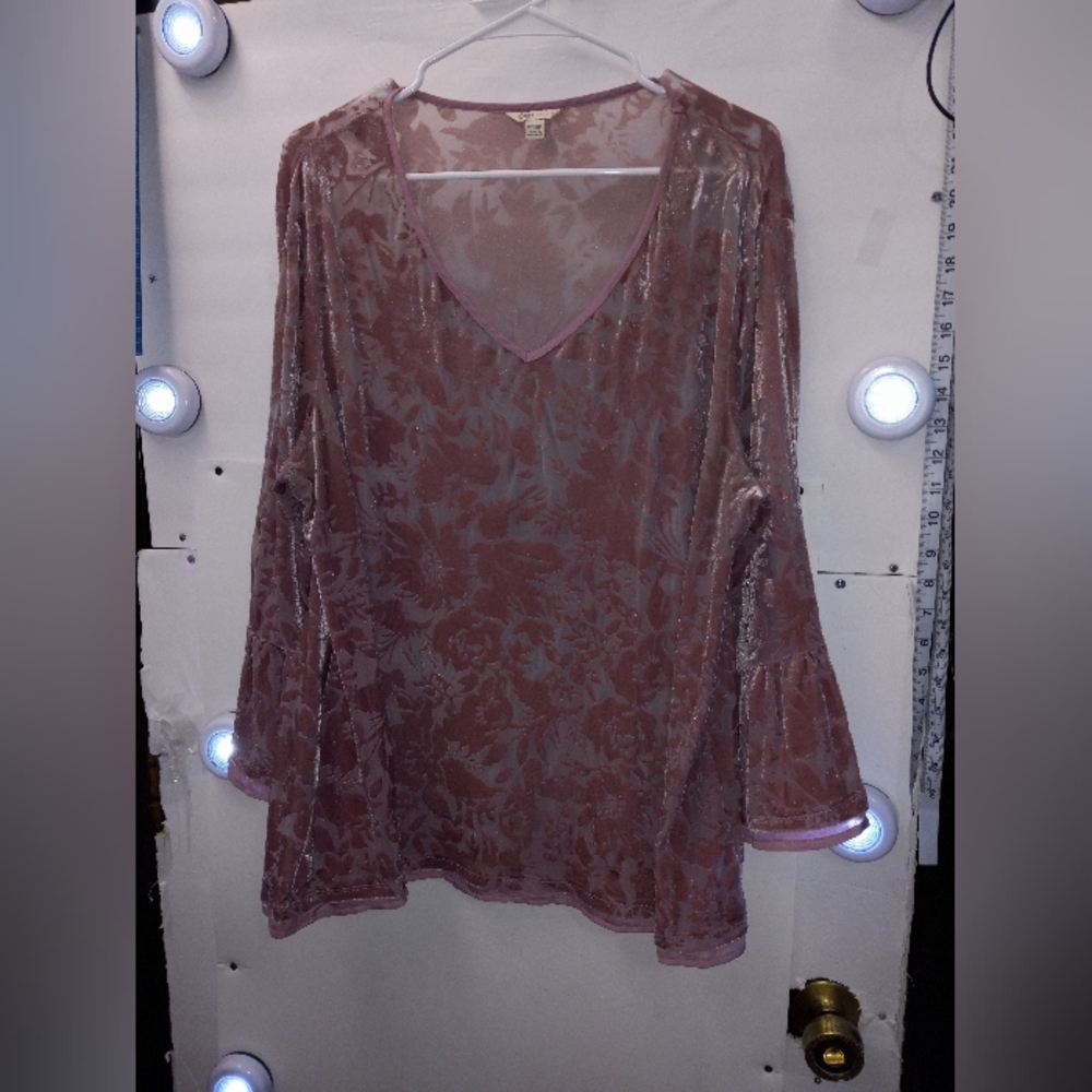 CATO Floral Sheer Peasant Boho Fairy Whimsigoth Blouse Witchy Velvet Violet 18